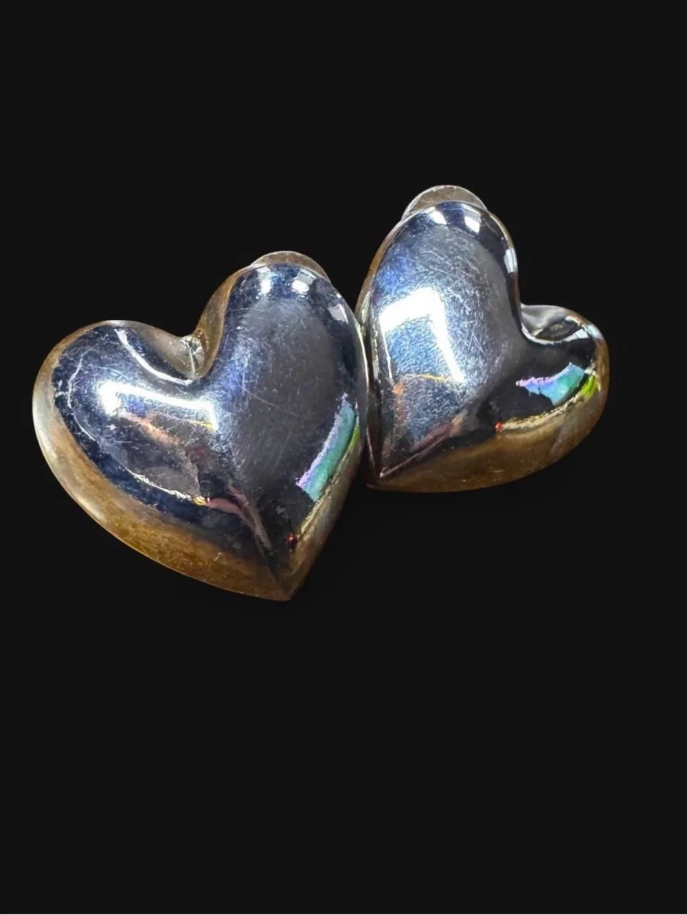 Silver-Tone puffy Heart Shaped Earrings post backing